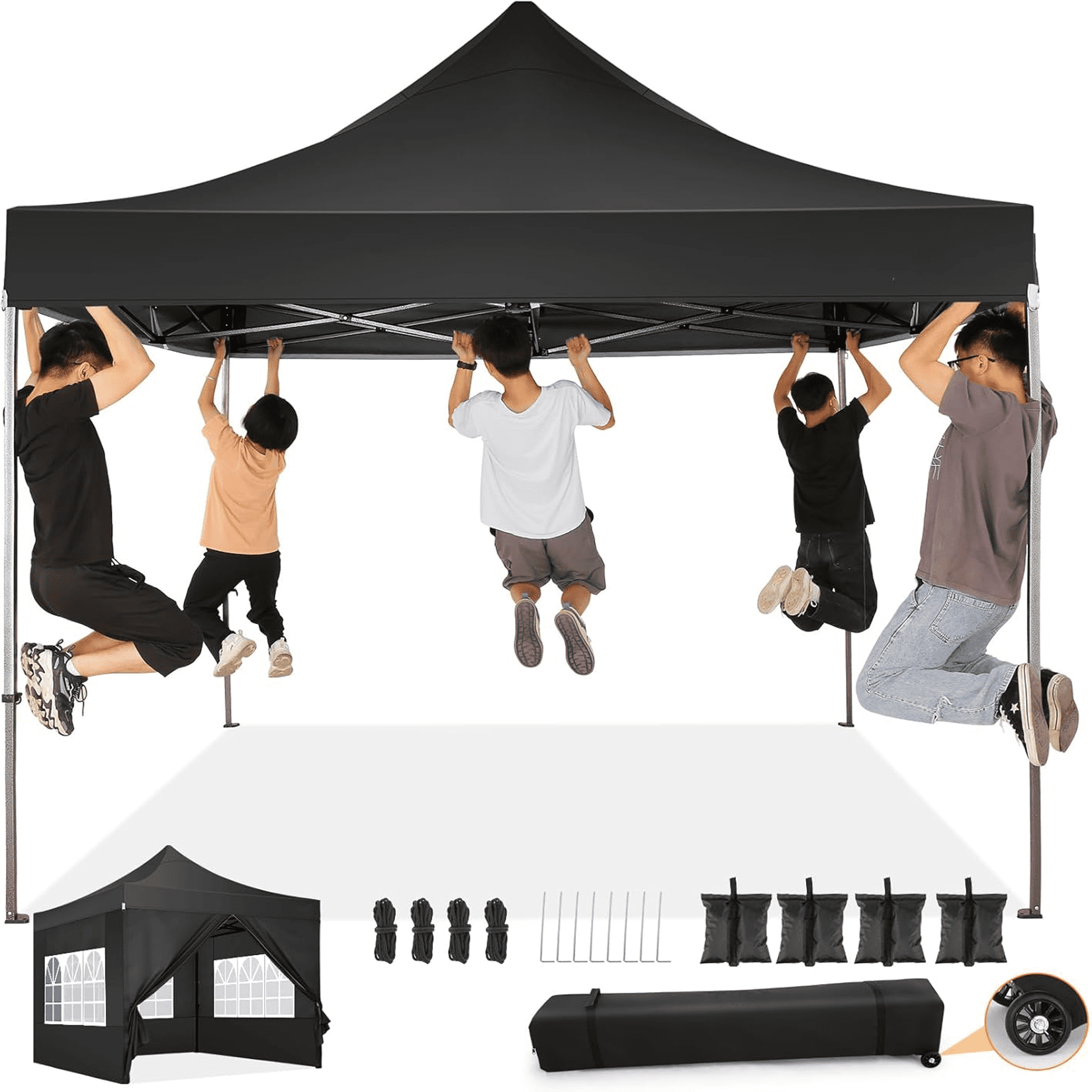 COBIZI 10x10 Black Heavy Duty Pop Up Canopy Tent with Sidewalls