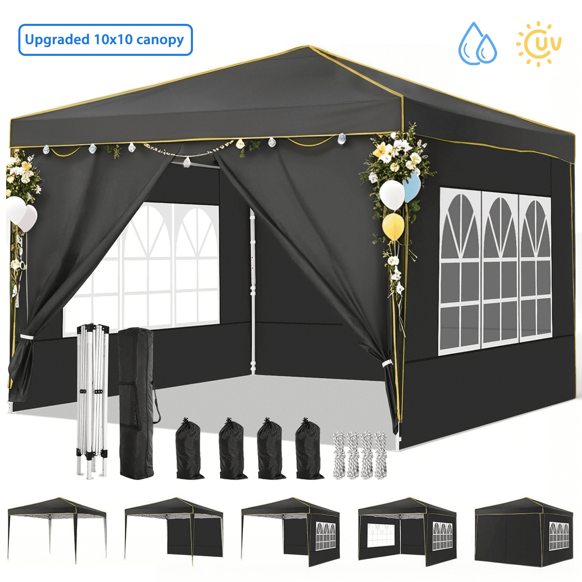 COBIZI 10X10 Ez Pop Up Canopy Tent Outdoor Event Shelter Party Tent One Person Quick Setup Portable Folding Waterproof Canopy Pop Up Tent for Party Camping Patio Beach,Black