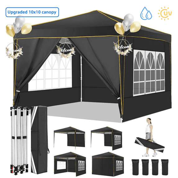 COBIZI 10X10 Ez Pop Up Canopy Tent Outdoor Event Shelter Party Tent One Person Quick Setup Portable Folding Waterproof Canopy Pop Up Tent for Party Camping Patio Beach,Black