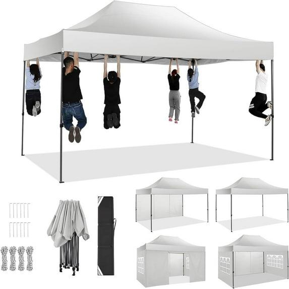 Cobizi 10x15 Heavy Duty Pop up Canopy Tent with 4 sidewalls Commercial Outdoor Canopy Wedding Party Tents for Wedding All Season Wind & Waterproof Gazebo with Carry Bag, Black(Frame Thickened)