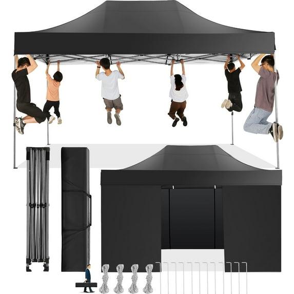 SANOPY 10x15 FT Pop Up Canopy with 4 Sidewall,Heavy Duty Canopy UPF 50+ All Season Wind Waterproof Commercial Outdoor Wedding Party Tents for Parties Canopy Gazebo with Carry Bag(Black)