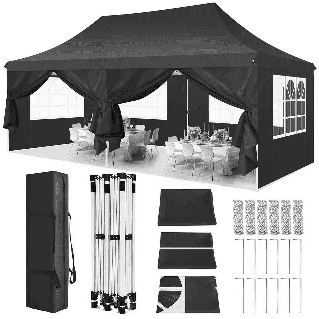 COBIZI Canopy Tent 10X20 Pop up Hollow Tent with 6 Removable Side Walls,Outdoor Event Party Canopy,Instant Portable,Suitable for Parties,Weddings,Camping and Beaches,with Wheeled Bag,Black