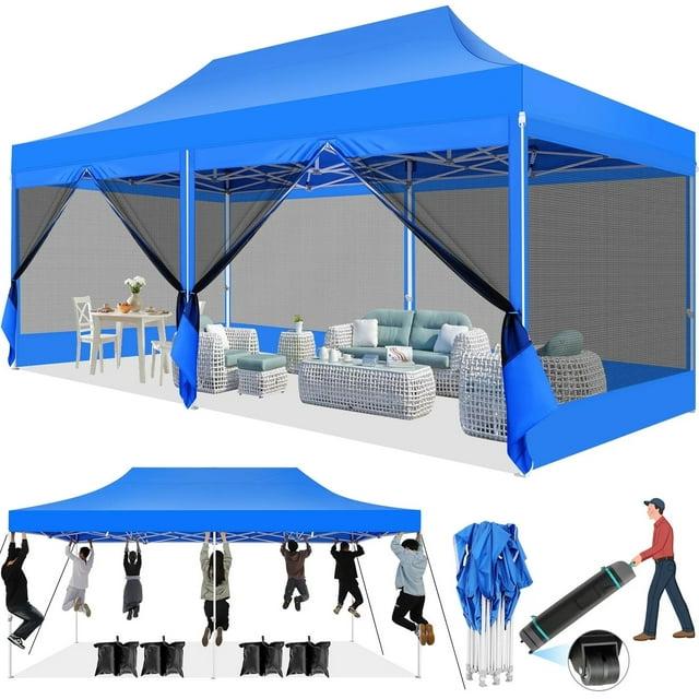 Cobizi 10x20 Canopy Tent, Heavy Duty Pop up Canopy with Sidewalls, Waterproof Easy Setup Canopy with Mosquito Netting, Outdoor Instant Screen Tents for Parties, Wedding, Backyard with Carry Bag