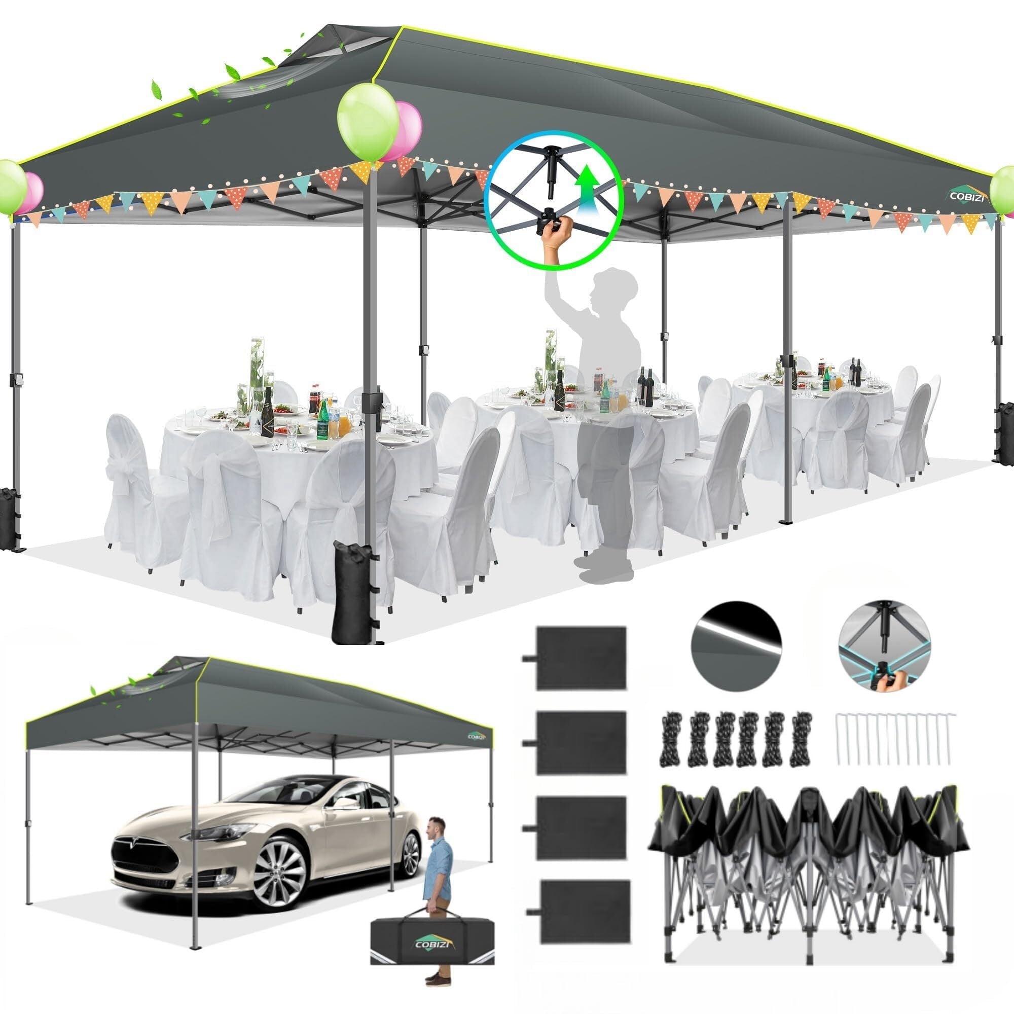 SANOPY 10' x 20' Pop up Canopy Party Tent with Wave Eave, Outdoor Waterproof Patio Gazebo Tent with Carry Bag, Backyards Camping Picnics, Gray