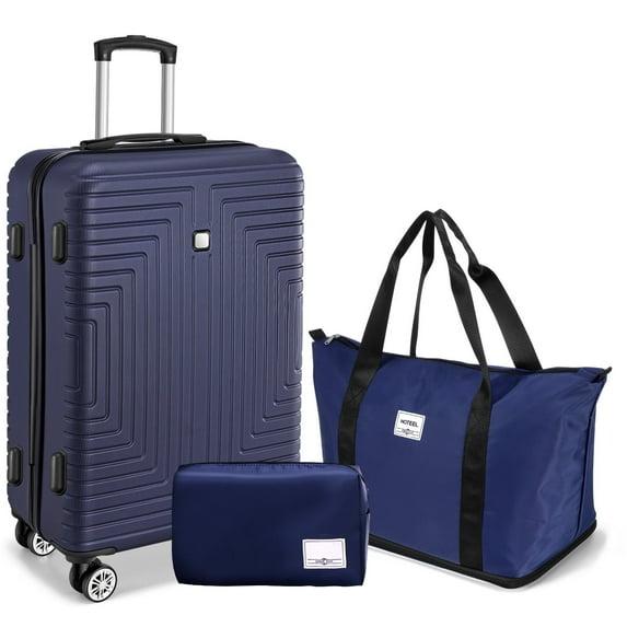 COBIZI 3 Piece Luggage Set Expandable ABS+PC Hardshell Carry on Suitcase with Spinner Wheels & TSA Lock Rolling Carry-on Suit Case for Plane, Travel, Business, Dark Blue(20in/DB/TB)