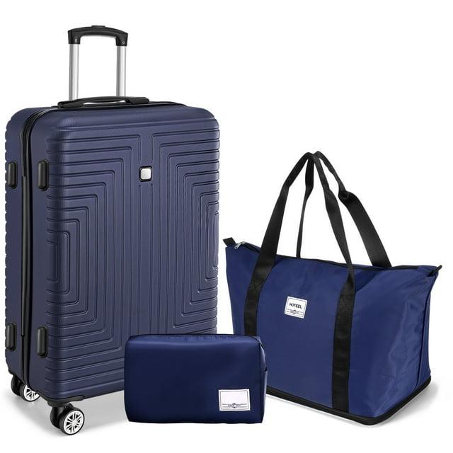 COBIZI 3 Piece Luggage Set Expandable ABS+PC Hardshell Carry on Suitcase with Spinner Wheels & TSA Lock Rolling Carry-on Suit Case for Plane, Travel, Business, Dark Blue(20in/DB/TB)