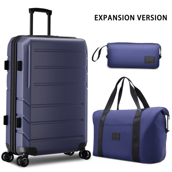 COBIZI 3 Piece Luggage Set Expandable ABS+PC Hardshell Carry on Suitcase with Spinner Wheels & TSA Lock Rolling Carry-on Suit Case for Plane, Travel, Business, Dark Blue(20in/DB/TB)