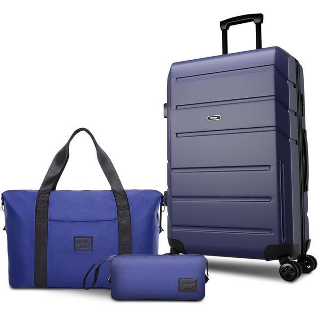 COBIZI 3 Piece Luggage Set Expandable ABS+PC Hardshell Carry on Suitcase with Spinner Wheels & TSA Lock Rolling Carry-on Suit Case for Plane, Travel, Business, Dark Blue(20in/DB/TB)