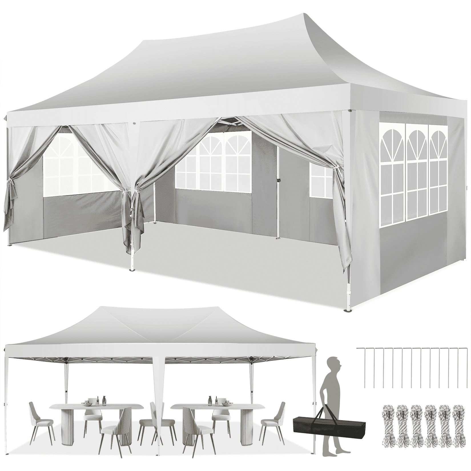 White 10x20 ft Waterproof Aluminum Alloy Pop-Up Canopy Tent