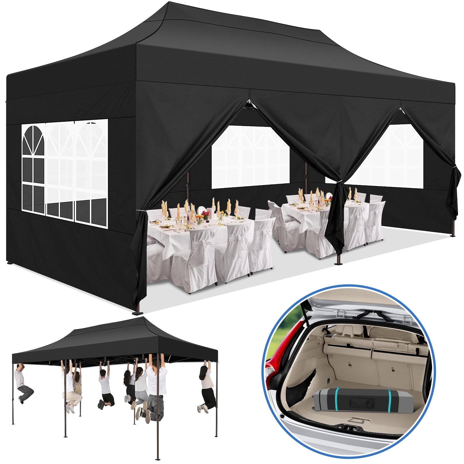 COBIZI Canopy Tent 10X20 Pop up Hollow Tent with 6 Removable Side Walls,Outdoor Event Party Canopy,Instant Portable,Suitable for Parties,Weddings,Camping and Beaches,with Wheeled Bag,Black