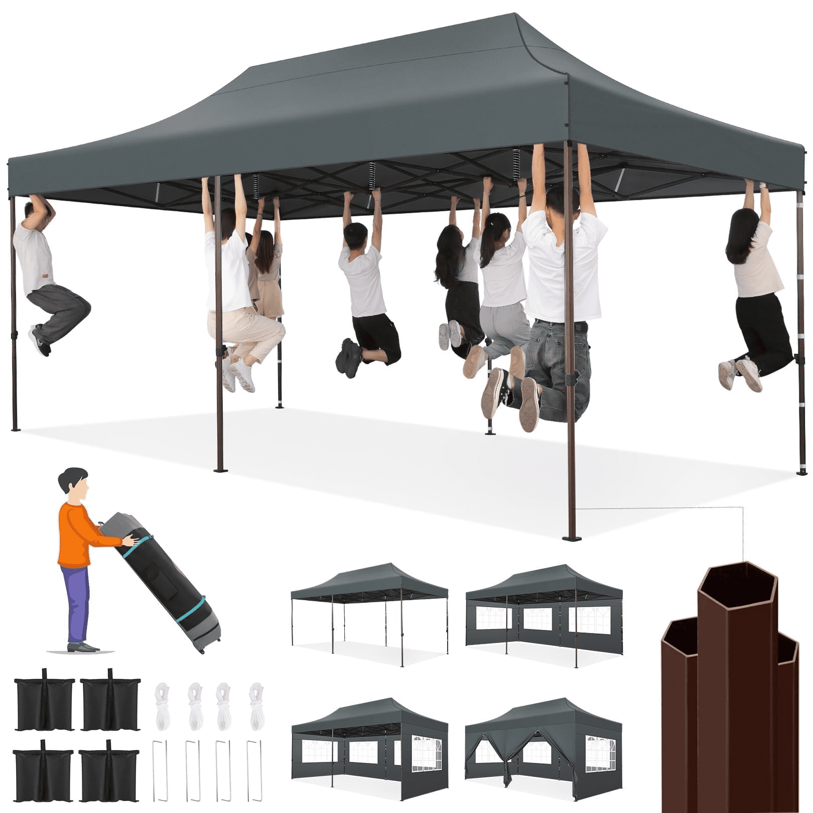 Gray 10x20 Heavy Duty Pop Up Canopy Tent with Sidewalls