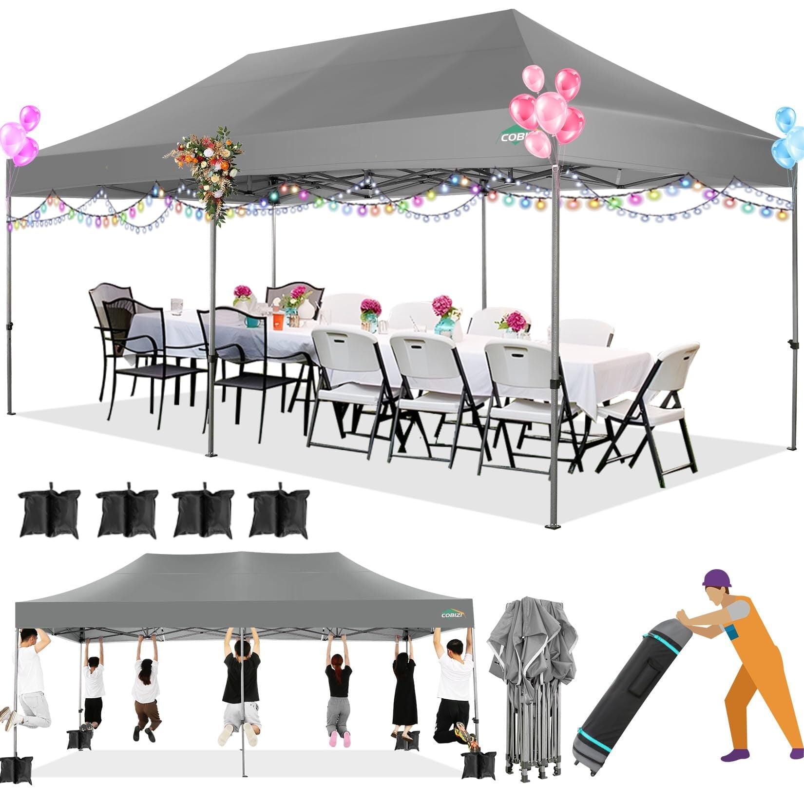 SANOPY 10' x 20' Pop up Canopy Party Tent with Wave Eave, Outdoor Waterproof Patio Gazebo Tent with Carry Bag, Backyards Camping Picnics, Gray