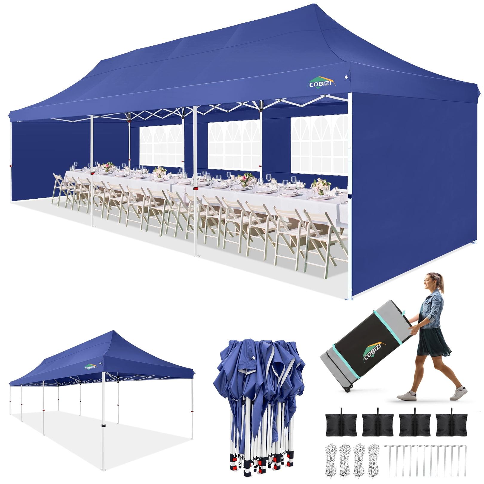 COBIZI 10x30 Heavy Duty Pop Up Canopy with 5 Sidewalls, Waterproof and UV50+ Party Tent for Weddings, Patio, Commercial Use, Includes Roller Bag & 4 Sandbags, Dark Blue