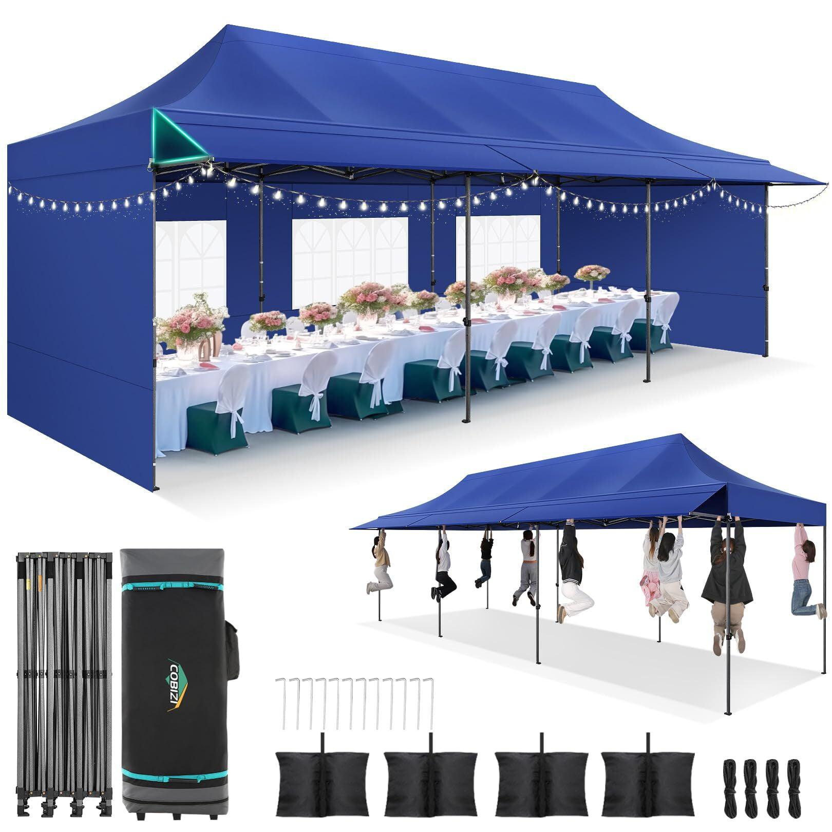 COBIZI 10x30 Blue Heavy Duty Pop-Up Canopy Tent with Sidewalls