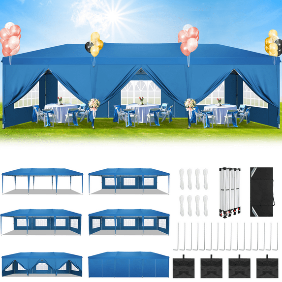 30 ft. W x 10 ft. D Real Heavy Duty Pop Up Canopy Outdoor Wedding Party Tent with 8 Sidewalls