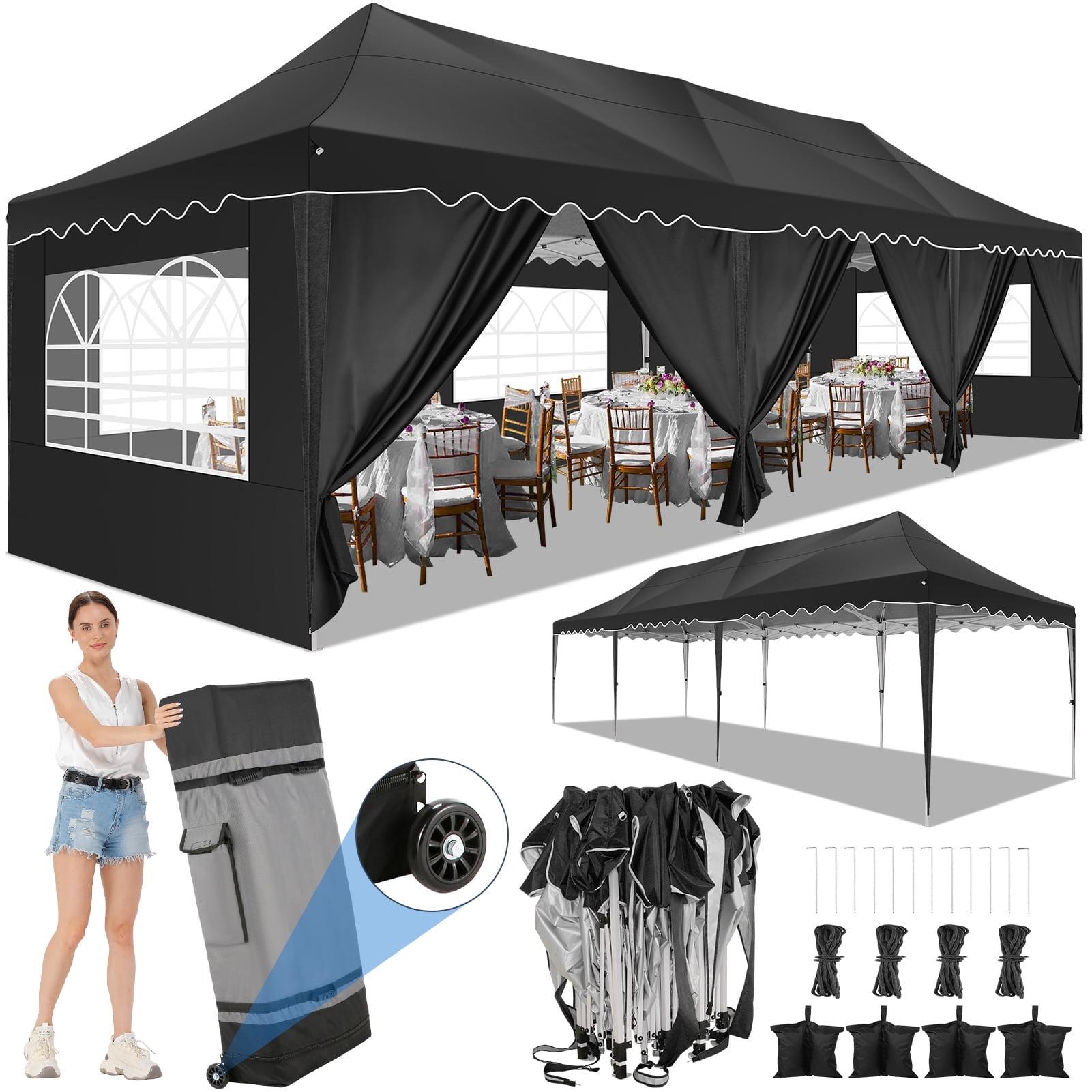 HOTEEL 10x30 Pop Up Canopy Tent with 8 Sidewalls,Heavy Duty Wedding Event Tents,Party Gazebo with Roller Bag,UPF 50+ Windproof Waterproof,Black