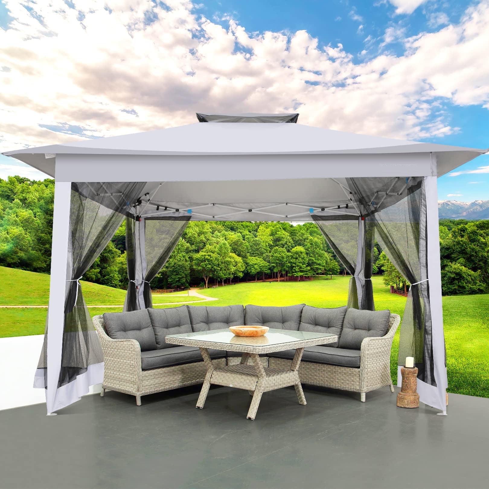 COBIZI 12'x12' Pop-up Gazebo Patio Gazebo Outdoor Gazebo Canopy with Mosquito Netting Patio Tent Backyard Canopy with 2-Tiered Vented Top 3 Adjustable Height and 144 Square ft of Shade, Gray