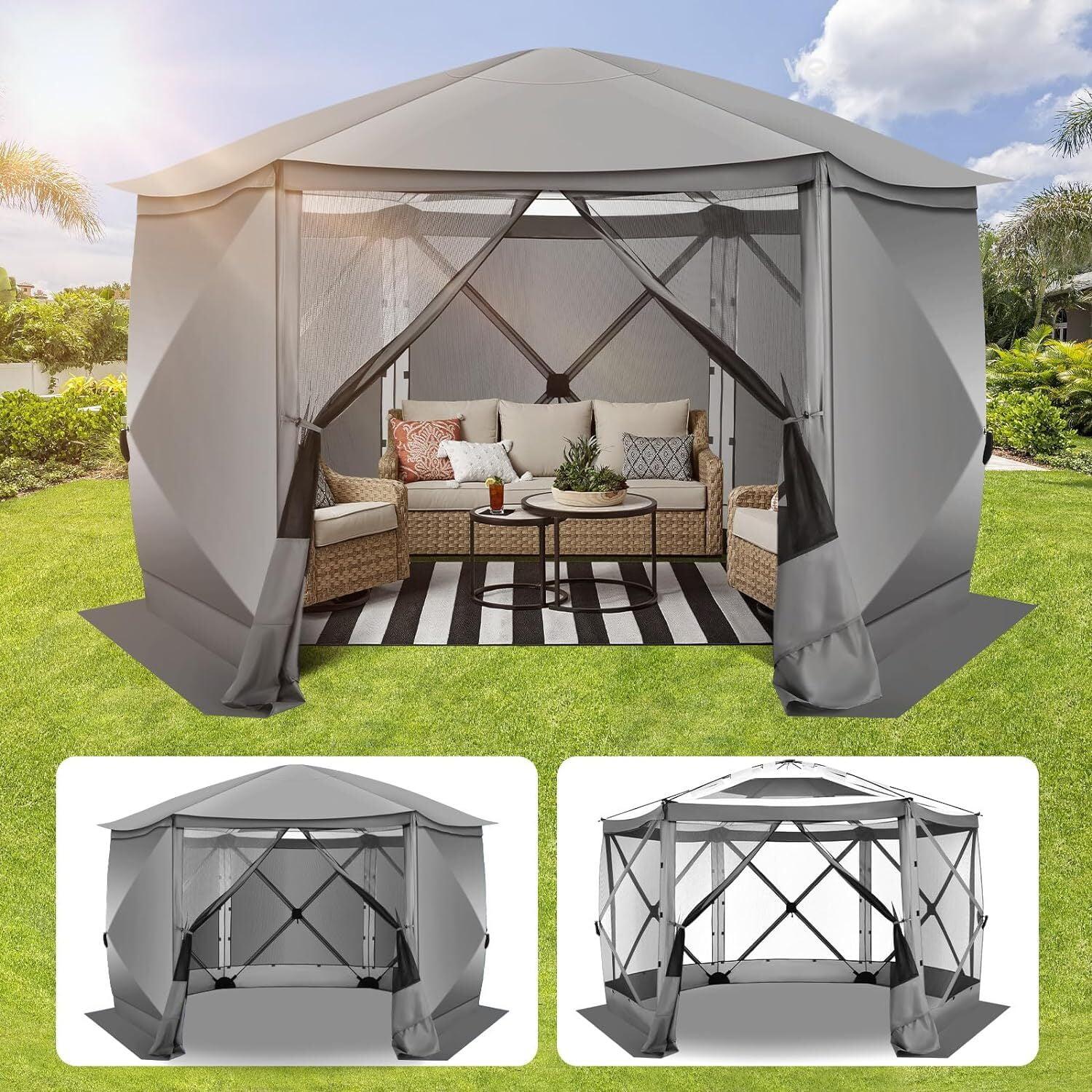 Gray 12x12 Metal Frame Pop-Up Gazebo with Mosquito Netting