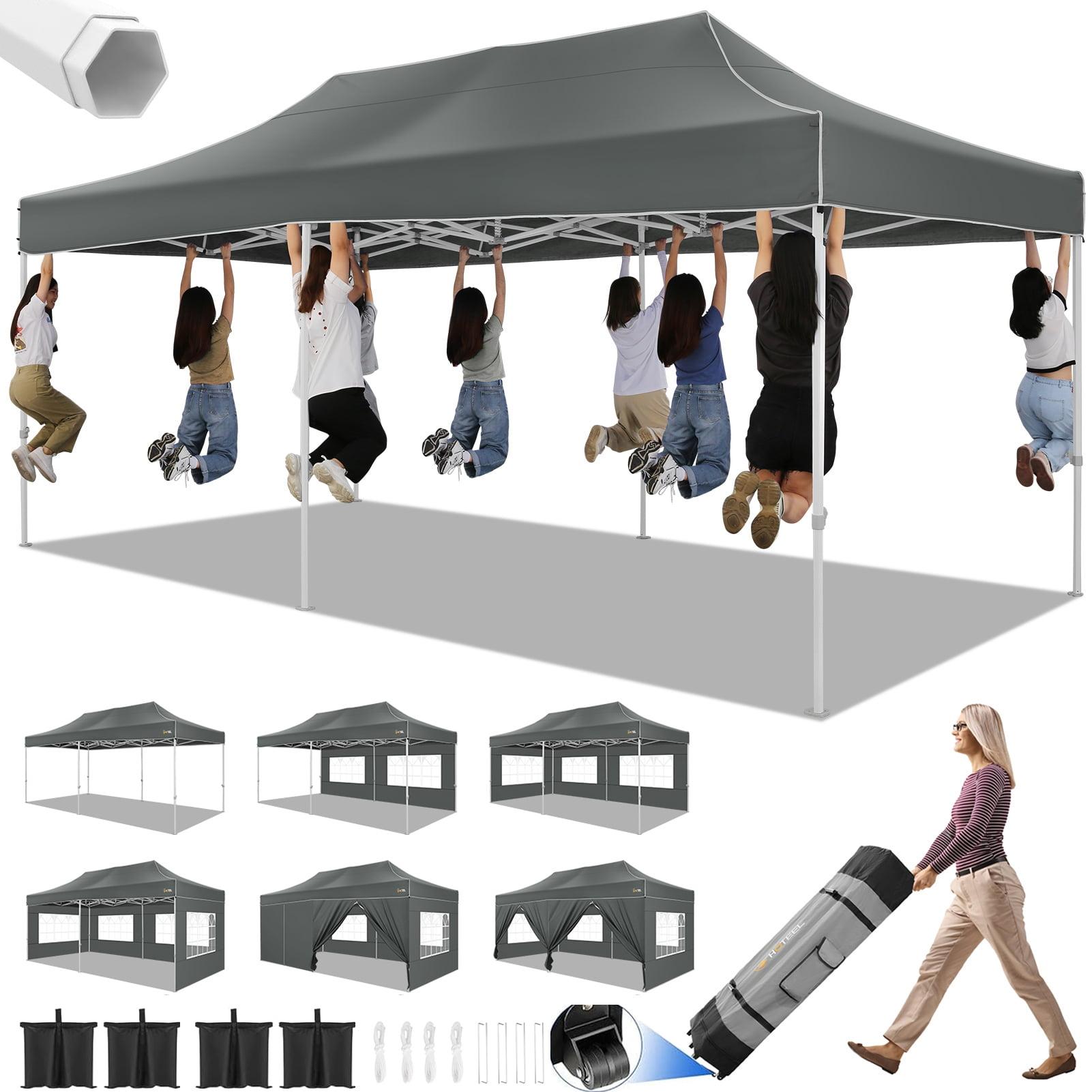 COBIZI 10x20 Heavy Duty Pop up Canopy Tent with 6 sidewalls Easy Up Commercial Outdoor Wedding Party Tents for Parties All Season Wind & Waterproof Gazebo Roller Bag,White(Frame Thickened)