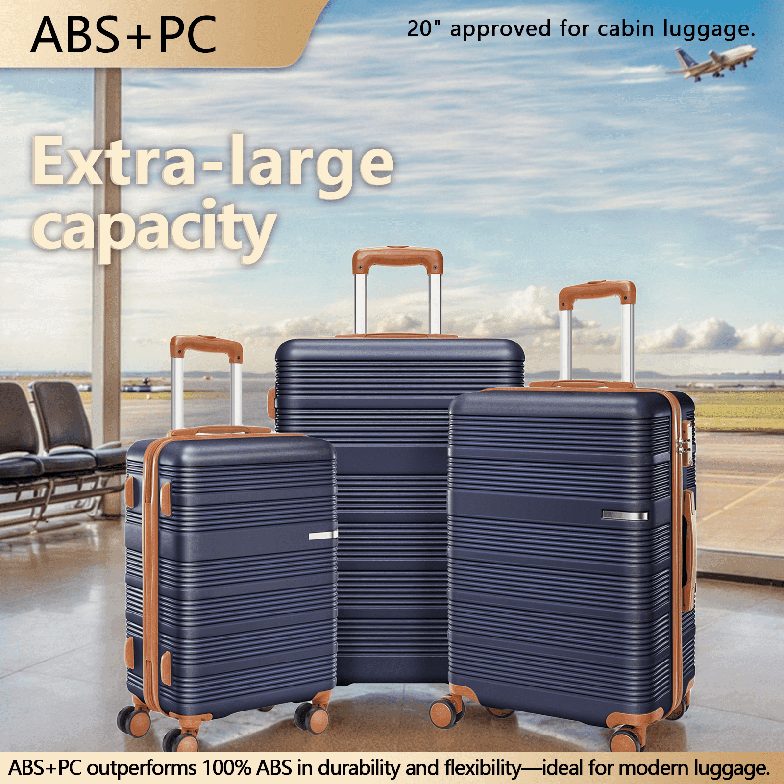 COBIZI Juego de Maletas Rígidas de 3 Piezas, Juego de Maletas con Ruedas Giratorias y Candado TSA, 20/24/28 Pulgadas, Azul