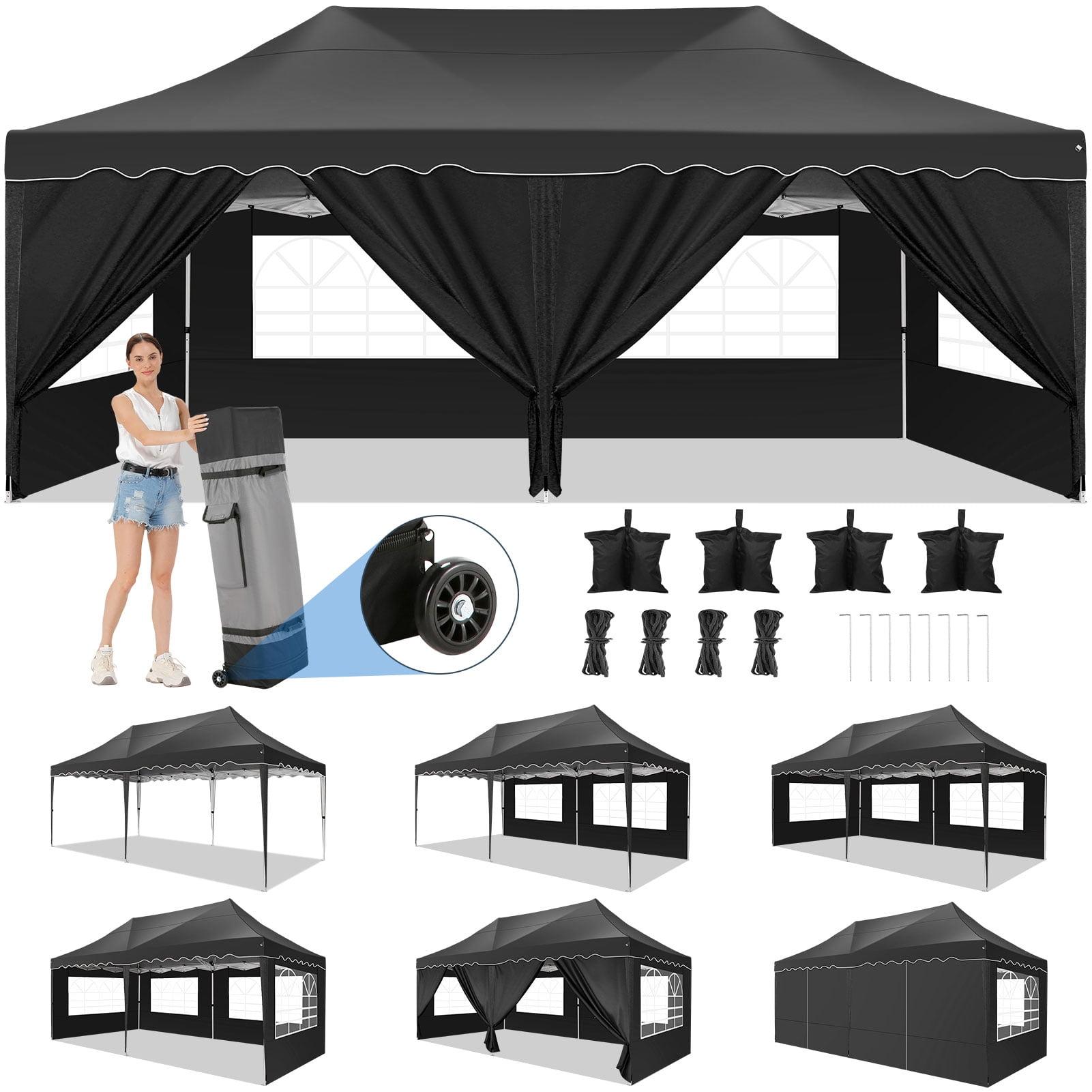 COBIZI Canopy Tent 10X20 Pop up Hollow Tent with 6 Removable Side Walls,Outdoor Event Party Canopy,Instant Portable,Suitable for Parties,Weddings,Camping and Beaches,with Wheeled Bag,Black