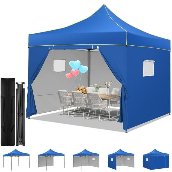 COBIZI 10x10 Pop-up Canopy Tent with 4 Sidewalls and Mesh Windows 2.0, Waterproof Commercial Instant Outdoor Canopy Tents for Party/Exhibition/Picnic with Carry Bag,4 Stakes & Ropes,Blue