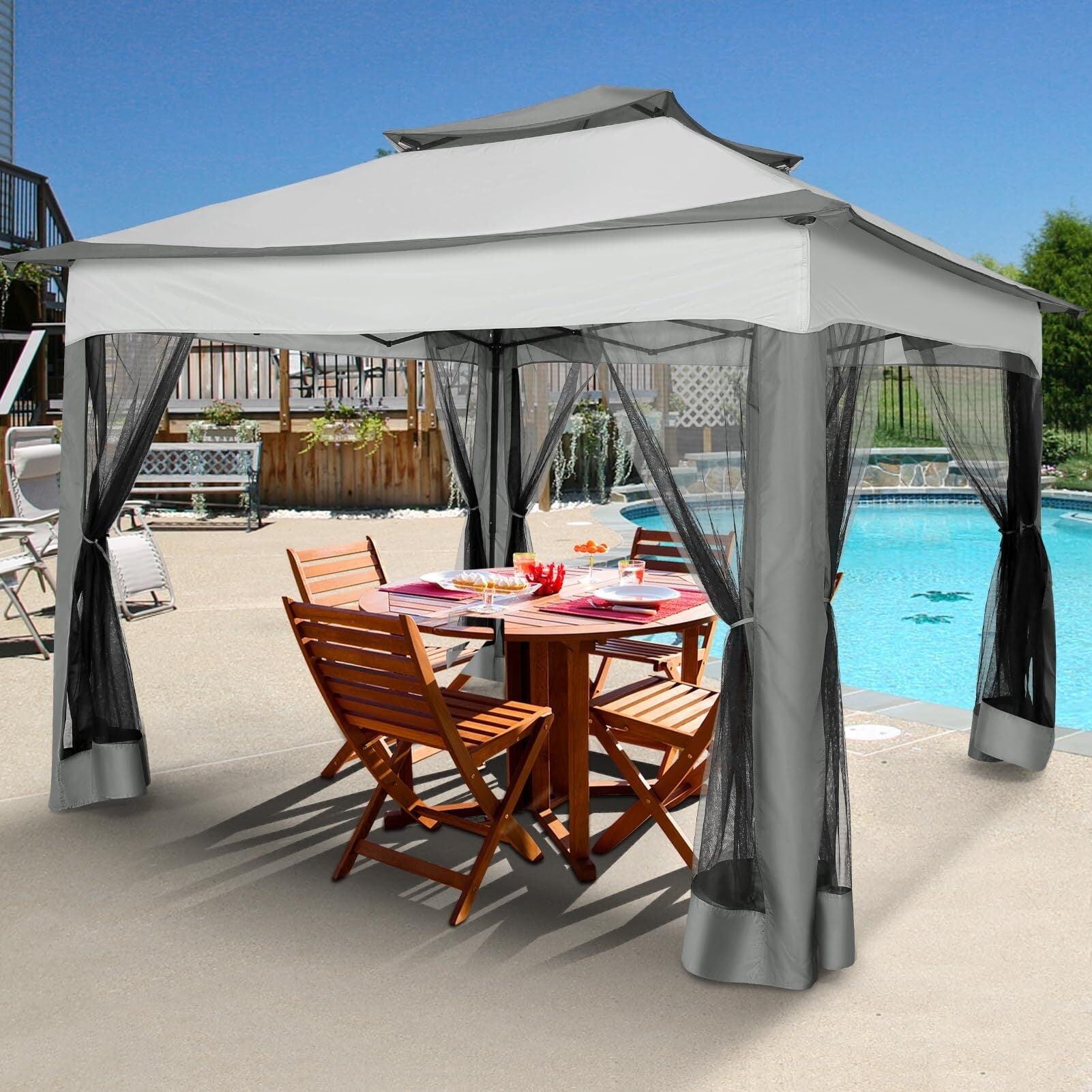 Gray 11x11 Pop-Up Patio Gazebo with Mosquito Netting