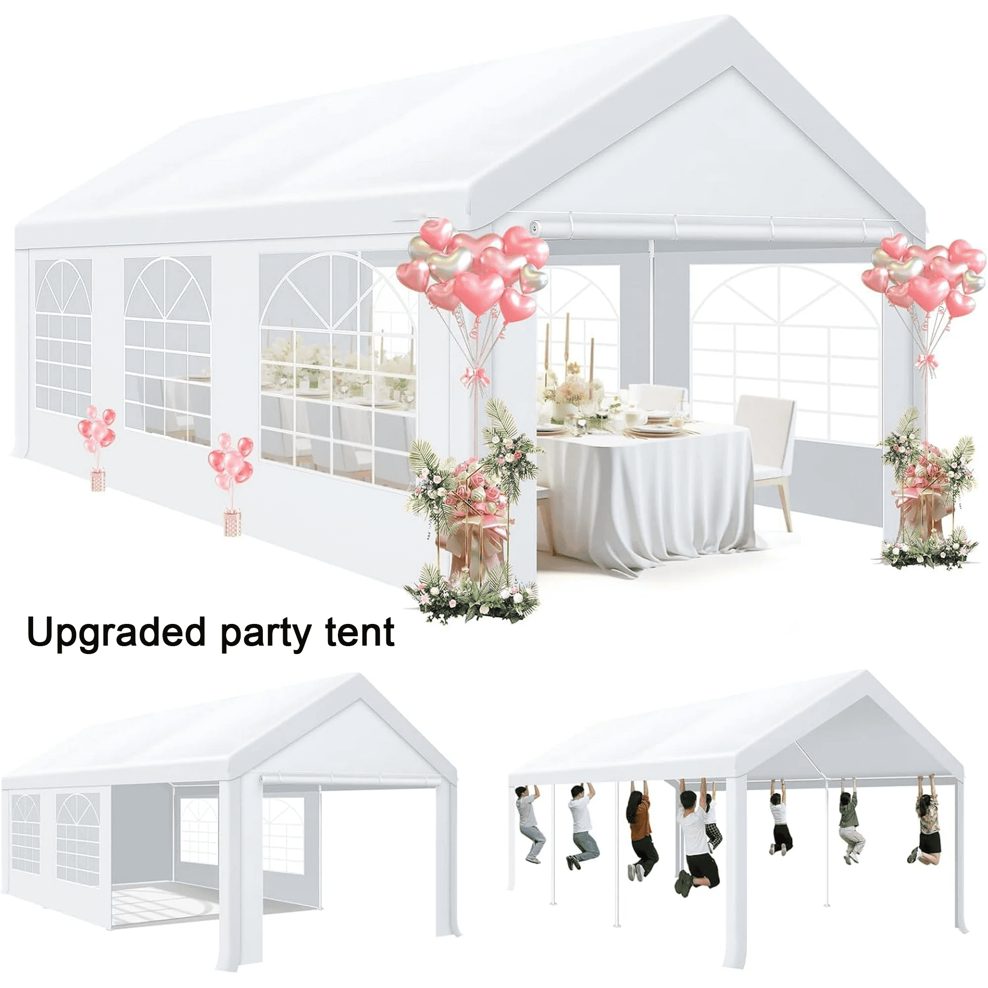 HOTEEL 10x20 Party Tent Heavy Duty with Removable Sidewalls & 4 Built-in Sandbags, Commercial Wedding Large Tent, UV 50+, Waterproof, White