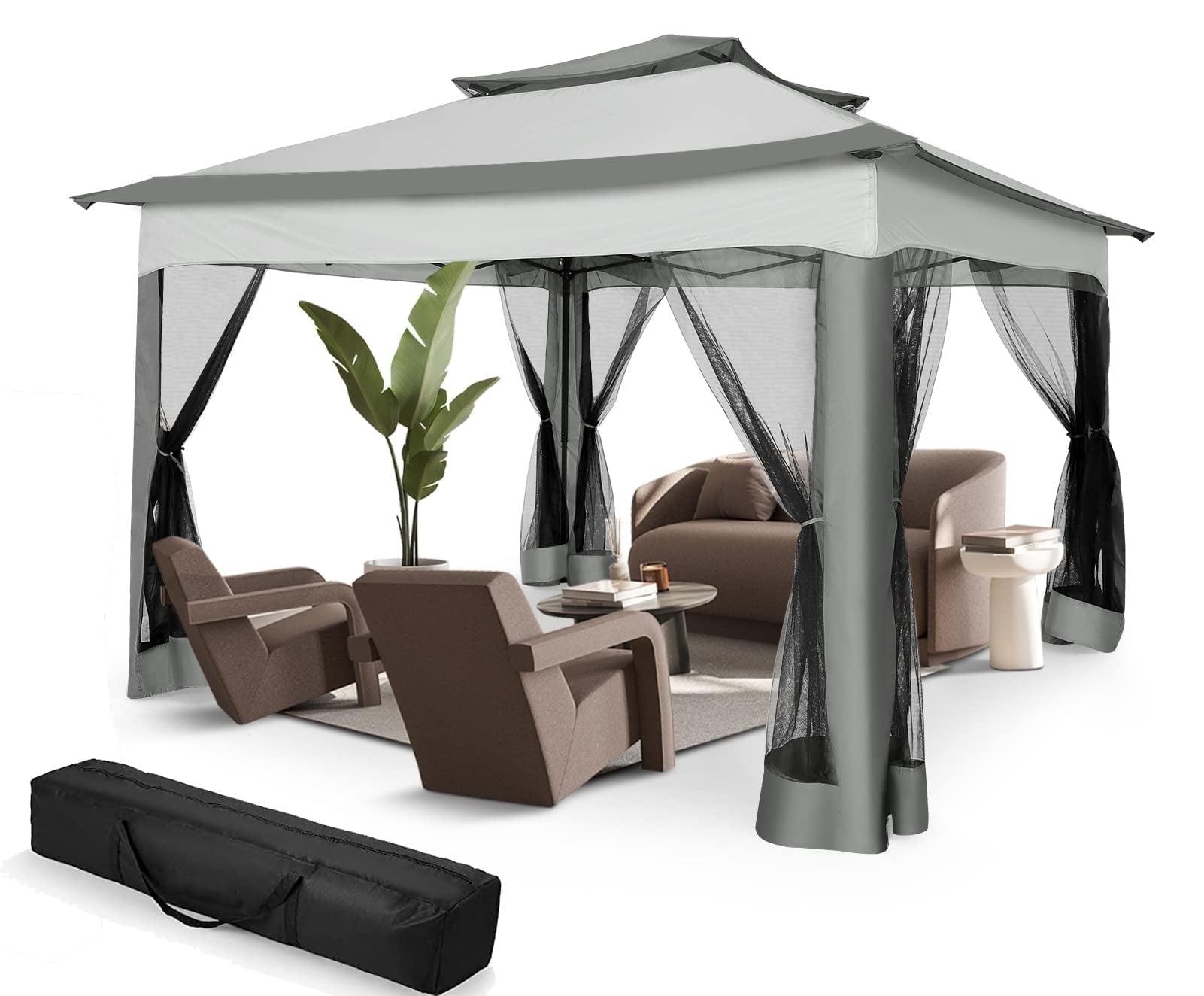 COBIZI Outdoor Canopy Gazebo 11x11 Pop up Gazebo Patio Gazebo with Mosquito Netting Outdoor Canopy Shelter with 121 Square feet of Shade for Outdoor Lawn, Garden, Backyard and Deck, Gray