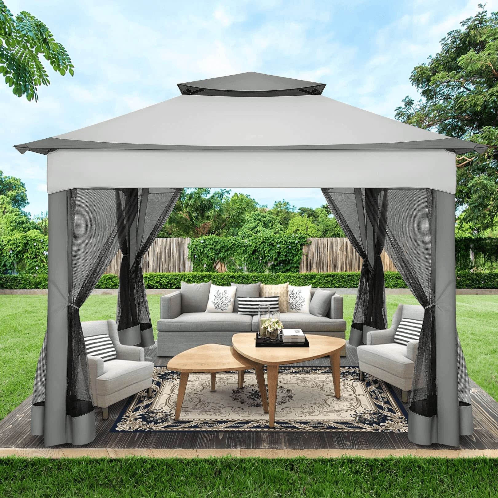 COBIZI Outdoor Canopy Gazebo 11x11 Pop up Gazebo Patio Gazebo with Mosquito Netting Outdoor Canopy Shelter with 121 Square feet of Shade for Outdoor Lawn, Garden, Backyard and Deck, Gray