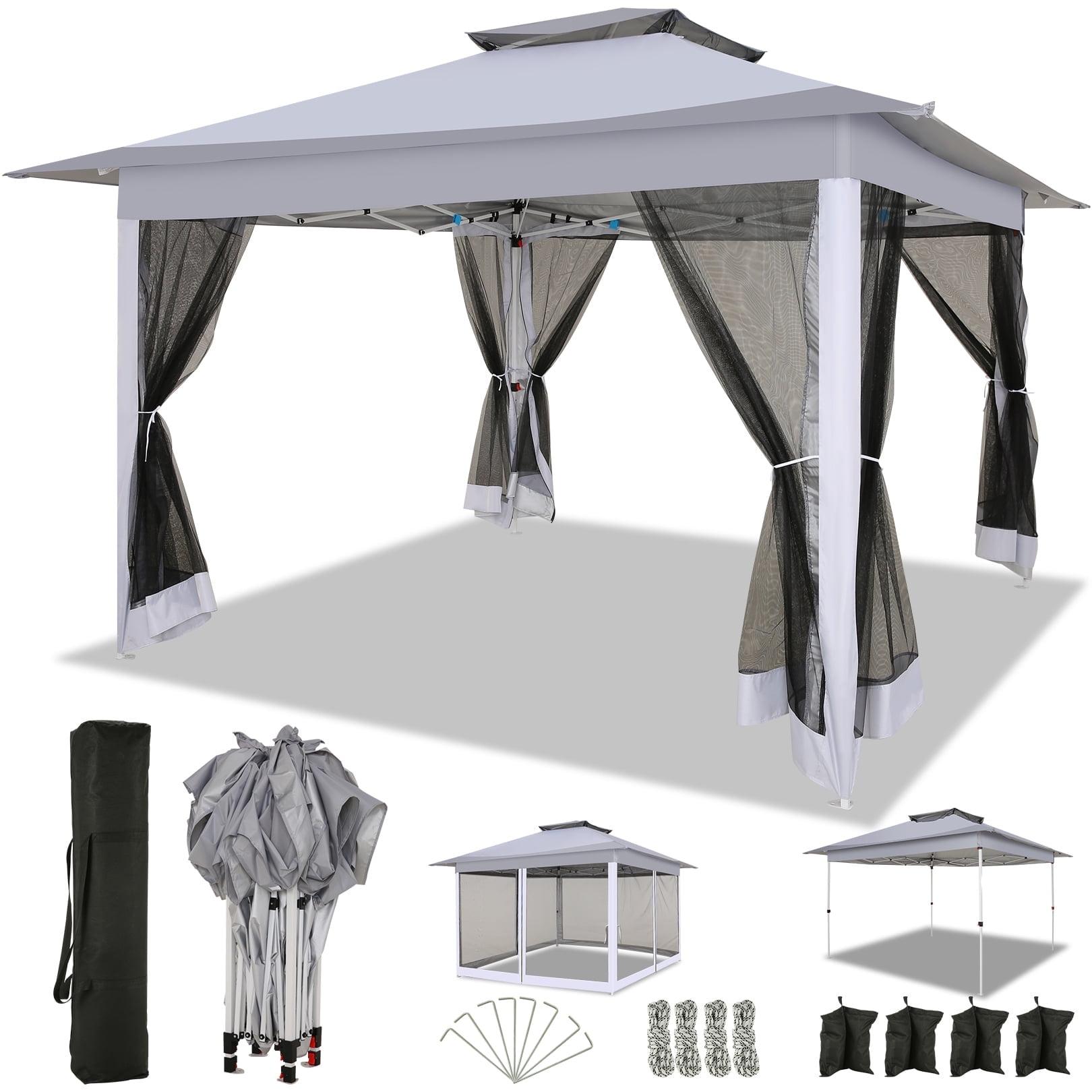 COBIZI 12'x12' Pop-up Gazebo Patio Gazebo Outdoor Gazebo Canopy with Mosquito Netting Patio Tent Backyard Canopy with 2-Tiered Vented Top 3 Adjustable Height and 144 Square ft of Shade, Gray