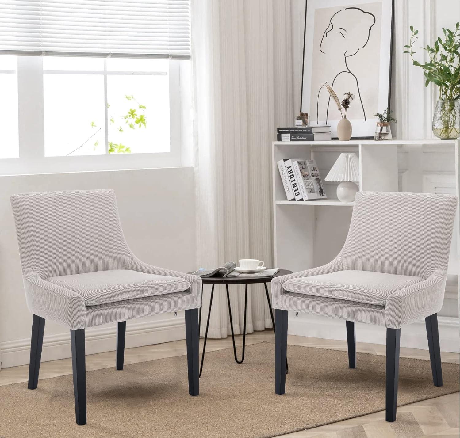 COLAMY Dining Chairs Set of 2, Upholstered Corduroy Accent Side Leisure Chairs with Wood Legs for Living Room Beige