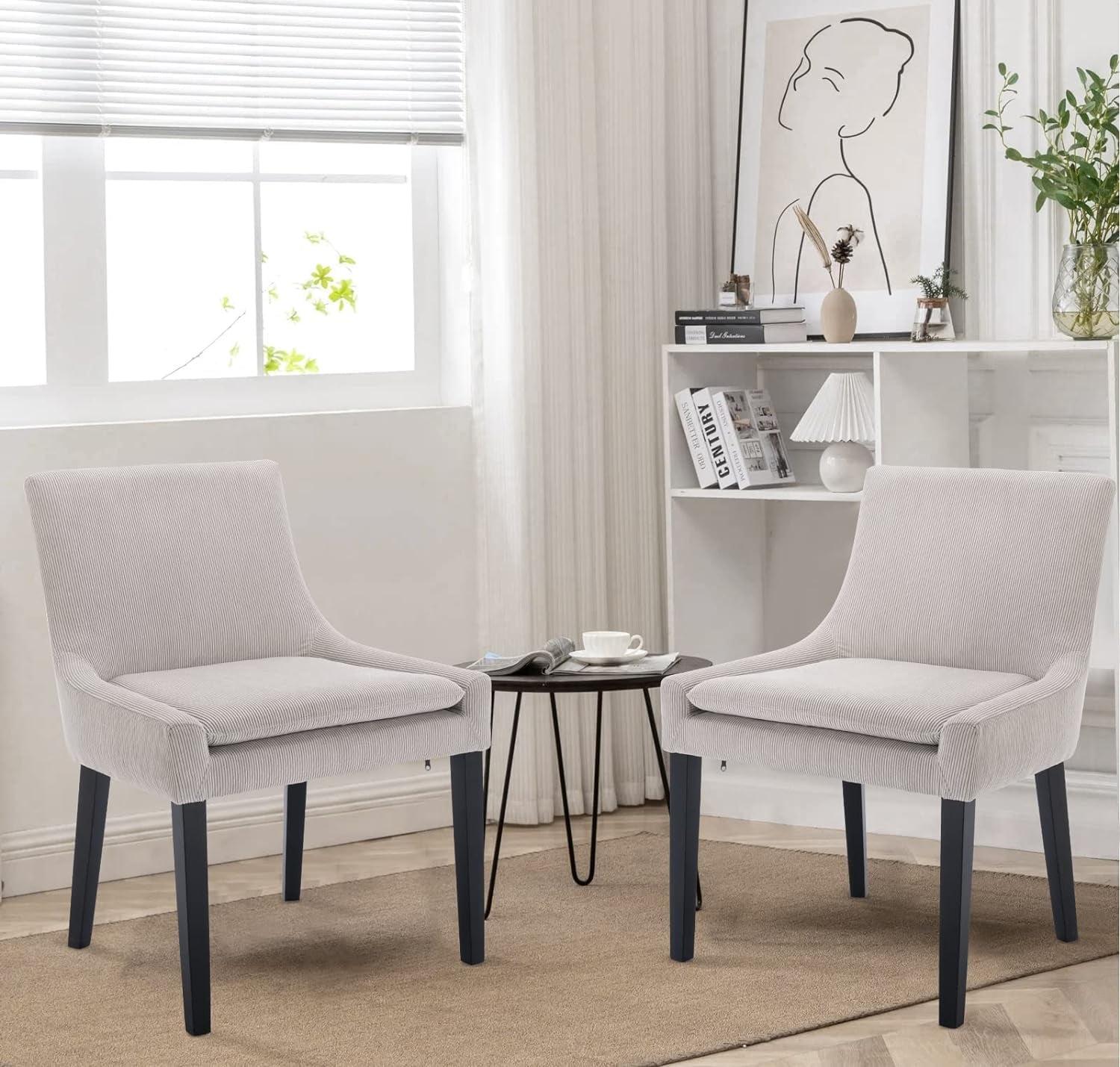 COLAMY Dining Chairs Set of 2, Upholstered Corduroy Accent Side Leisure Chairs with Wood Legs for Living Room Beige