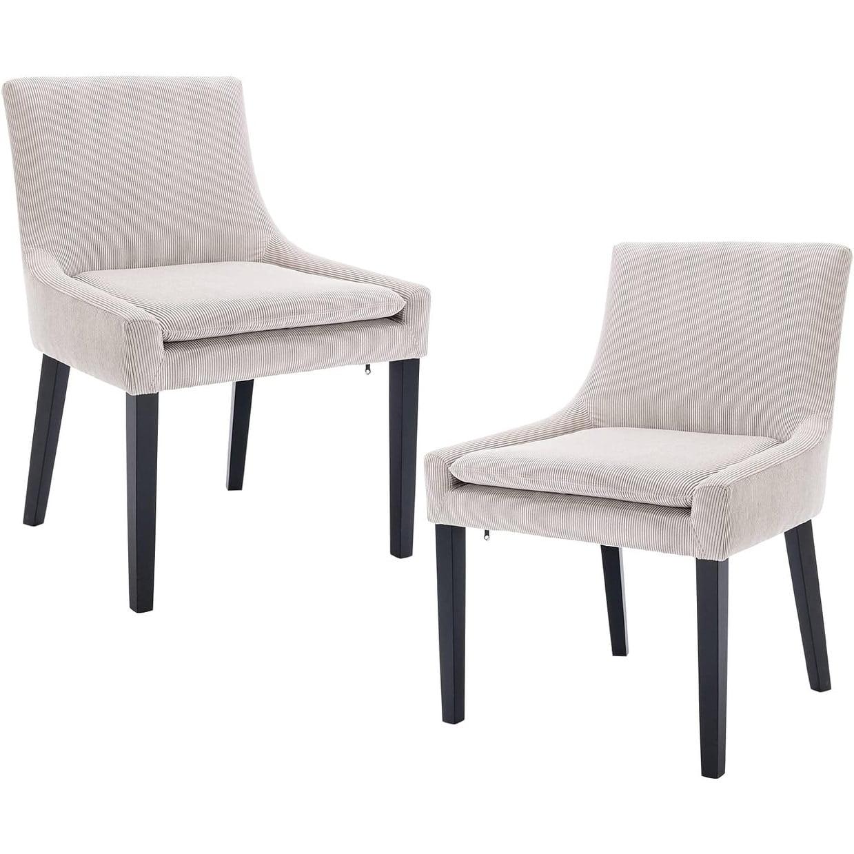 COLAMY Dining Chairs Set of 2, Upholstered Corduroy Accent Side Leisure Chairs with Wood Legs for Living Room Beige