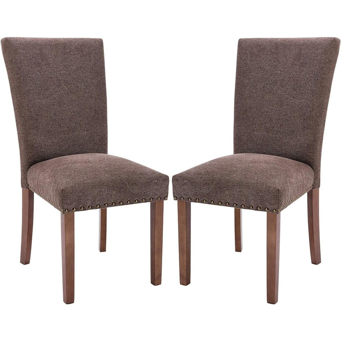 Ora Maison Upholstered Parsons Dining Chairs Set of 2/4/6, Fabric Dining Room Kitchen Side Chair with Nailhead Trim and Wood Legs Set of 2 - F-Brown