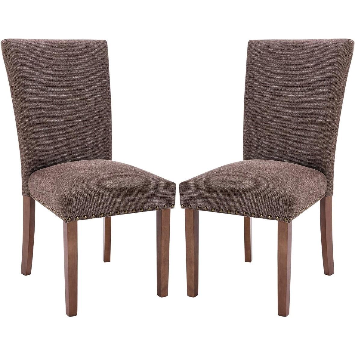 Ora Maison Upholstered Parsons Dining Chairs Set of 2/4/6, Fabric Dining Room Kitchen Side Chair with Nailhead Trim and Wood Legs Set of 2 - F-Brown