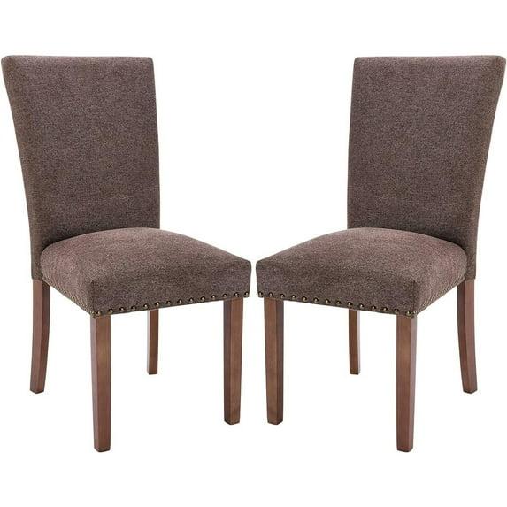 Ora Maison Upholstered Parsons Dining Chairs Set of 2/4/6, Fabric Dining Room Kitchen Side Chair with Nailhead Trim and Wood Legs Set of 2 - F-Brown
