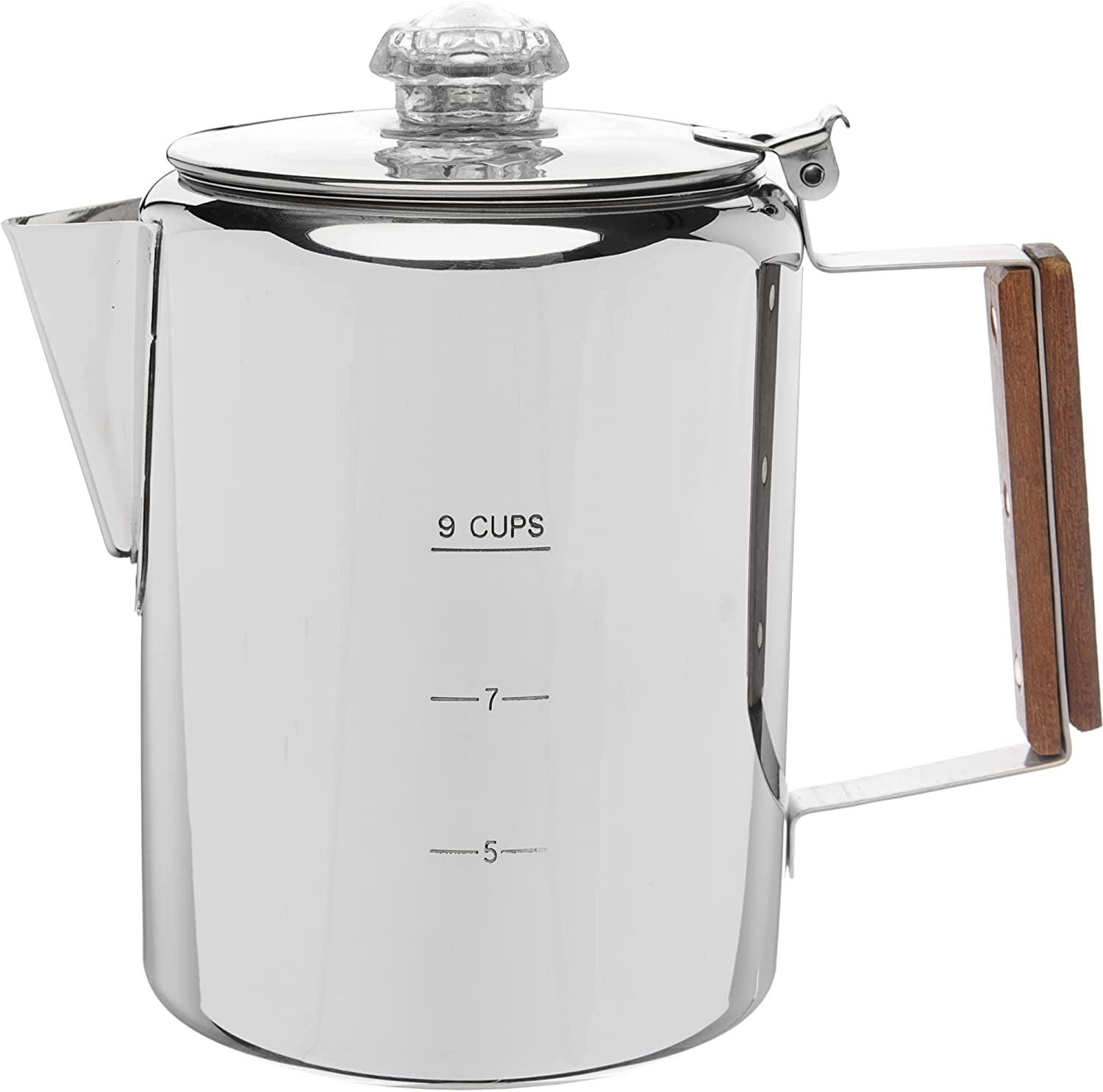 Stack man Bozeman Percolator Coffee Pot ,Stainless Steel Stovetop Percolator Coffee Maker – Durable, Flavorful, And Adventure-Ready — NO Aluminum Or Plastic [9 Cup]