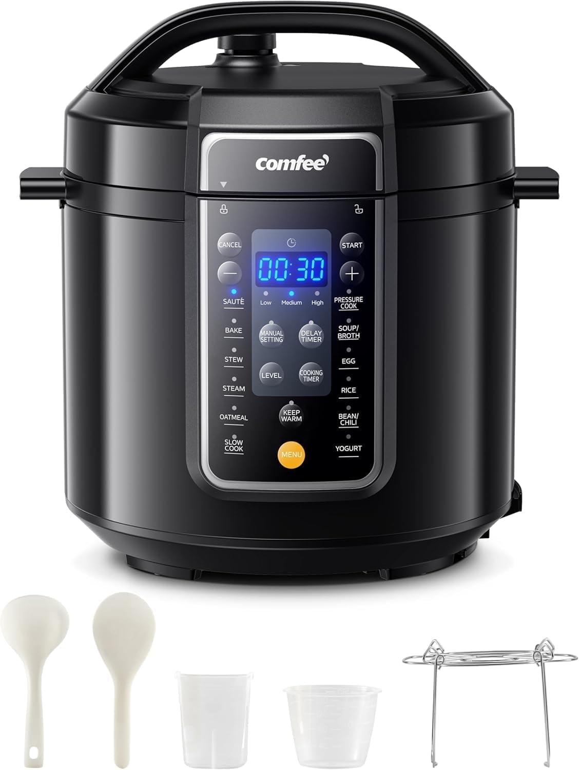 COMFEE’ 6QT Electric Pressure Cooker, 9-in-1 Instant Multi Cooker Olla de Presion Rice Cooker Slow Cooker Steamer Sauté Yogurt Maker Non-Stick Pot