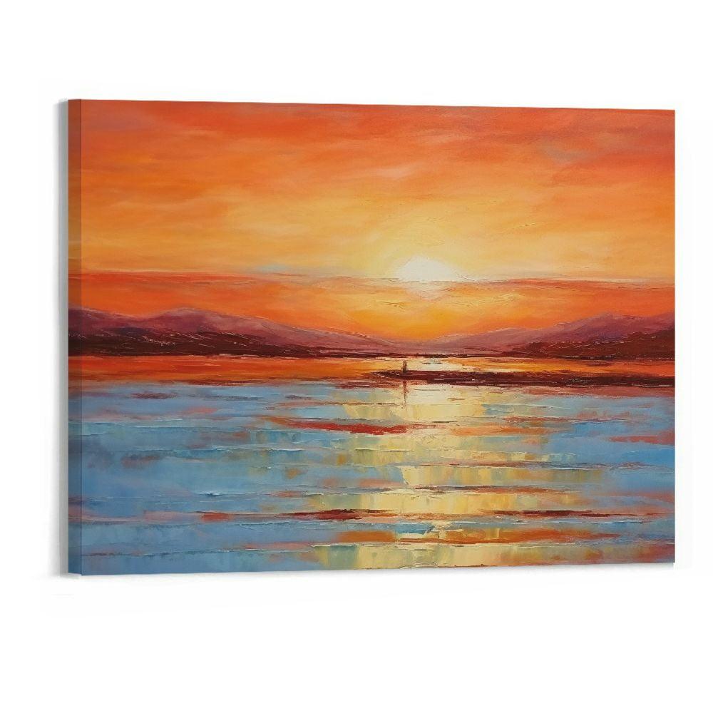 ONETECH Colorful Ocean Sunset Abstract Beach Wall Art for Living Room Orange Red Warm Sunrise Artwork Bathroom Wall Decor Large Beach Posters Picture over the Bed - 20x16 Inch