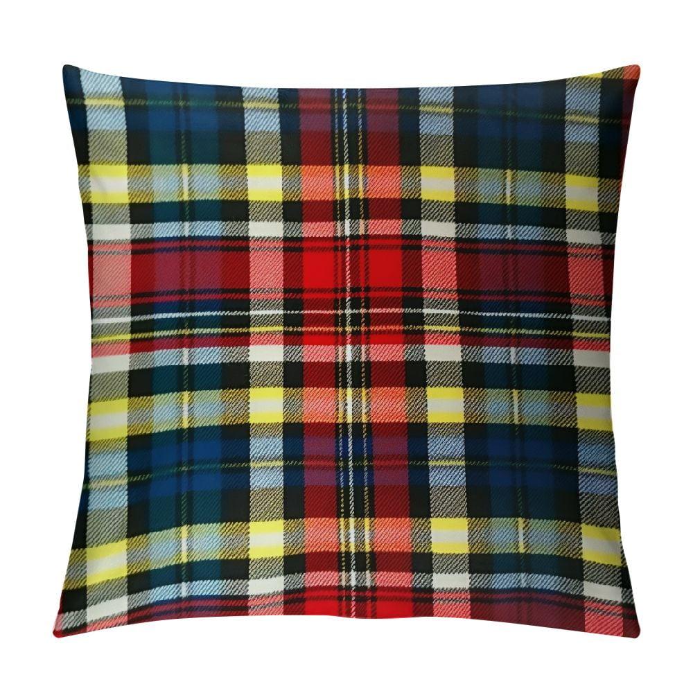 COMIO Plaid Pillow Cover Scottish Tartan Red and White Wool Plaid Pattern Symmetric Square Print Double Sided Decorative Pillow Case Throw Pillows Cover