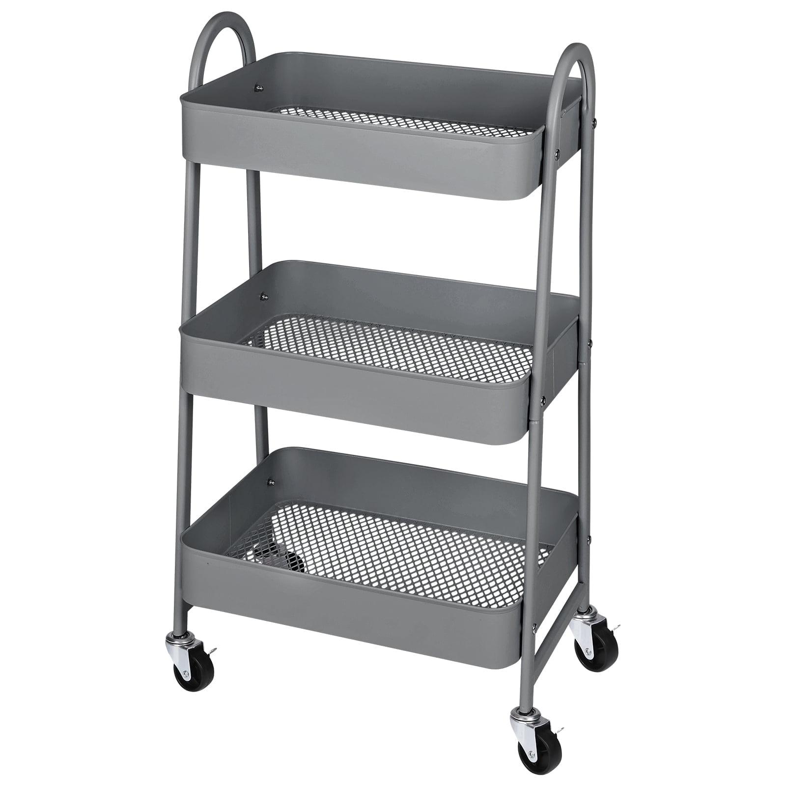 Rebrilliant 3 Tier Small Rolling Cart Metal Utility Storage Organizer Bathroom Storage Cabinet Freestanding Bathroom Cabinet