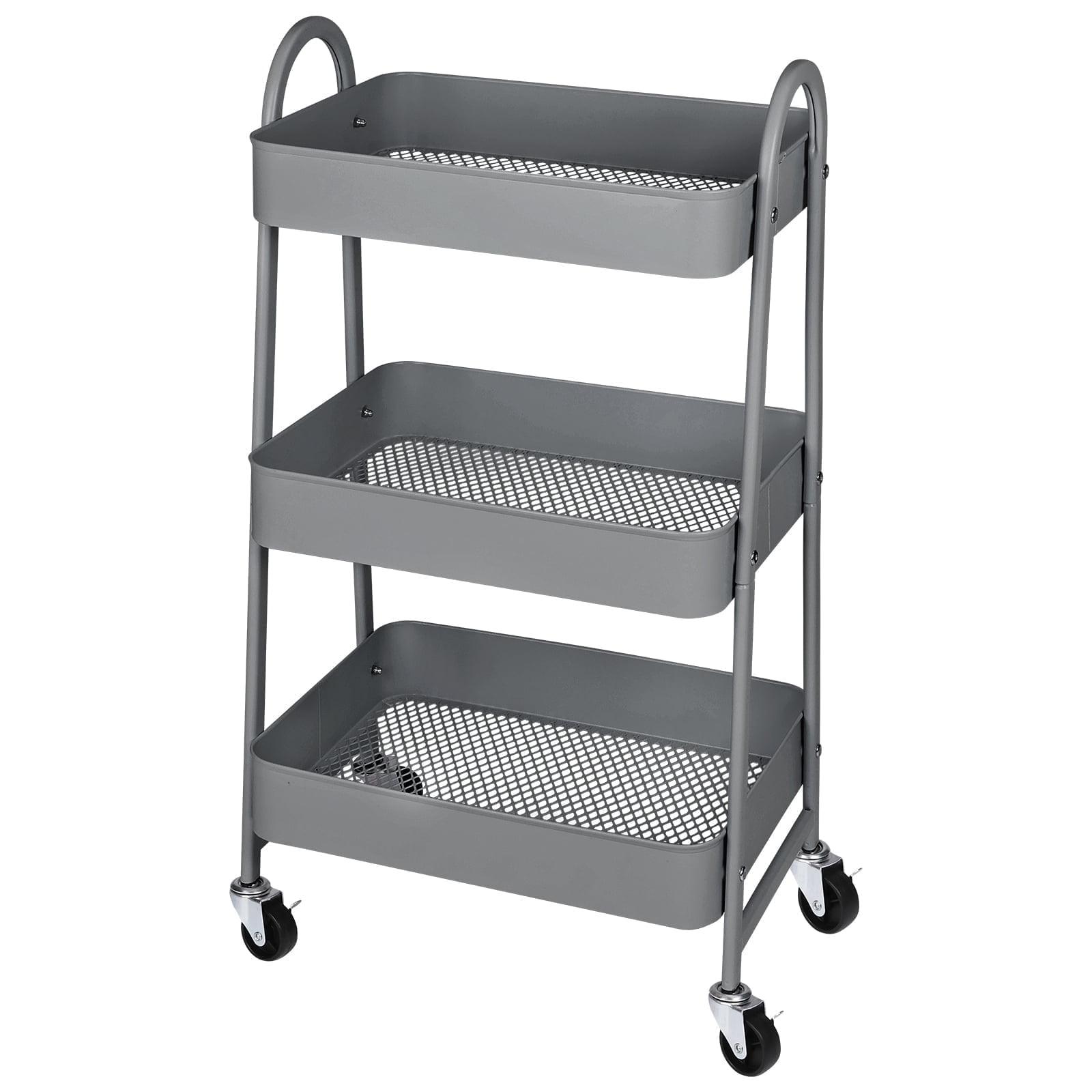 Rebrilliant 3 Tier Small Rolling Cart Metal Utility Storage Organizer Bathroom Storage Cabinet Freestanding Bathroom Cabinet