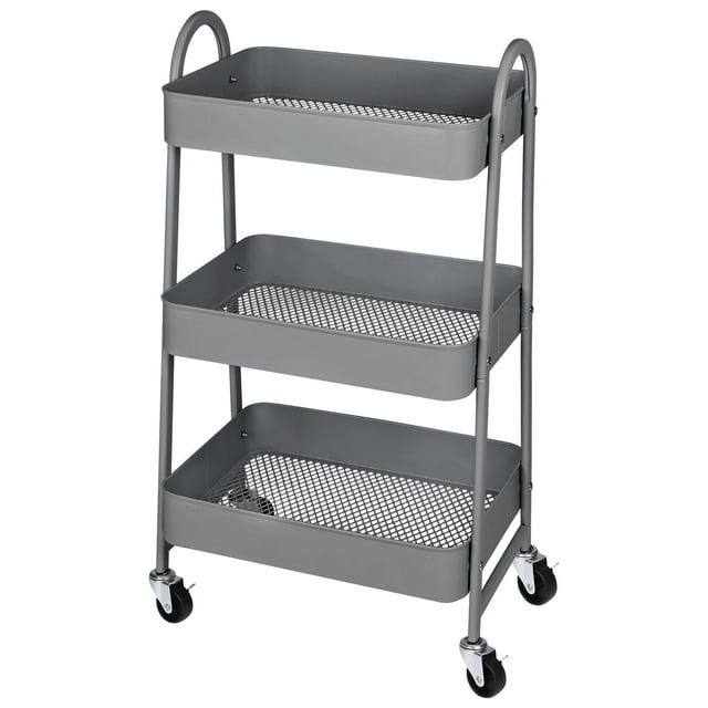 Rebrilliant 3 Tier Small Rolling Cart Metal Utility Storage Organizer Bathroom Storage Cabinet Freestanding Bathroom Cabinet
