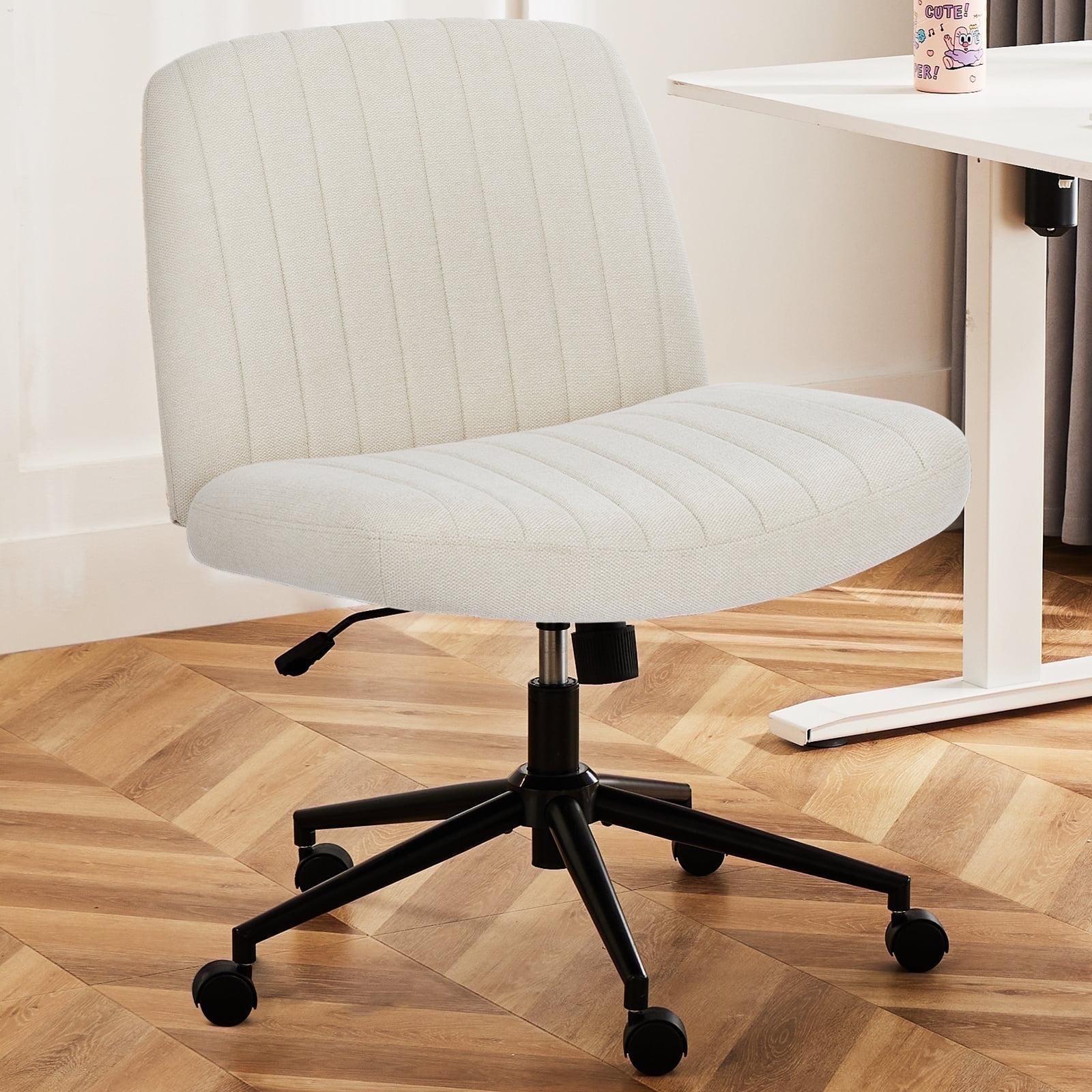 Criss Cross Chair with Wheels, Cross Legged Office Chair, Wide Comfort Desk Chair, Armless Computer Task Chair, Swivel Fabric Vanity Home Chair, Height Adjustable