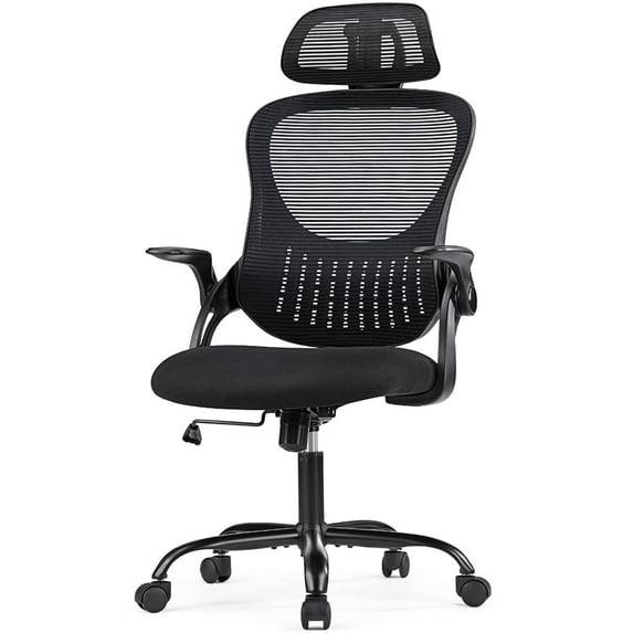 CONCETTA Office Desk Chair, Ergonomic High Back Mesh Chair with Headrest and Flip-up Armrest, Black