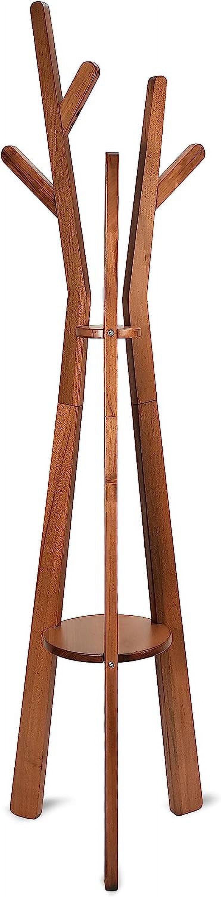 Rustic Poplar Hardwood Freestanding Coat Rack with Thick Hooks