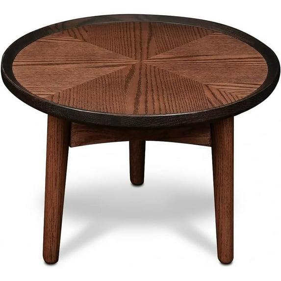 CONSDAN Nesting Table, Solid Oak Hardwood Structure Round Coffee Table & Side Table with Solid Wood Feet for Living Room, Bedroom, Balcony - Standard