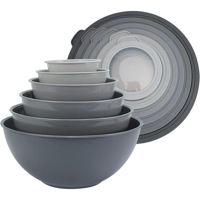 COOK WITH COLOR 12-Pc Mixing Bowls with Lids Set Plastic Bowls for Kitchen, Gray