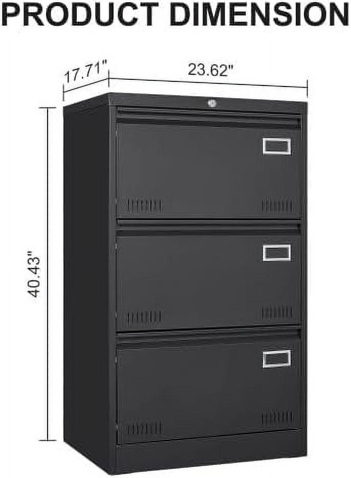 Black 3-Drawer Lockable Metal Lateral File Cabinet